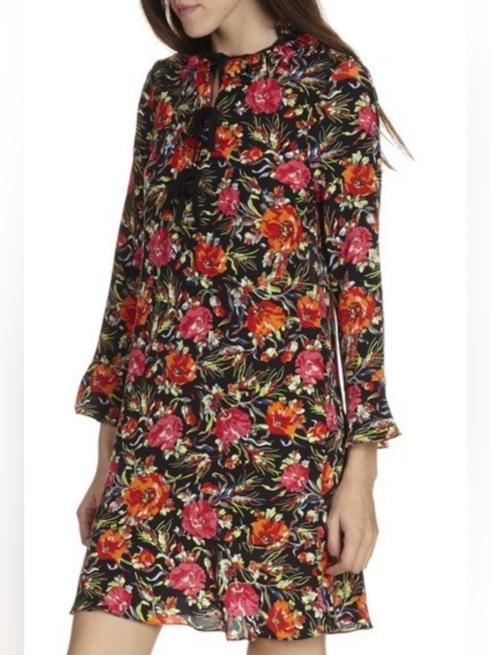 Sandro Doreen Silk Mini Dress Floral Bows